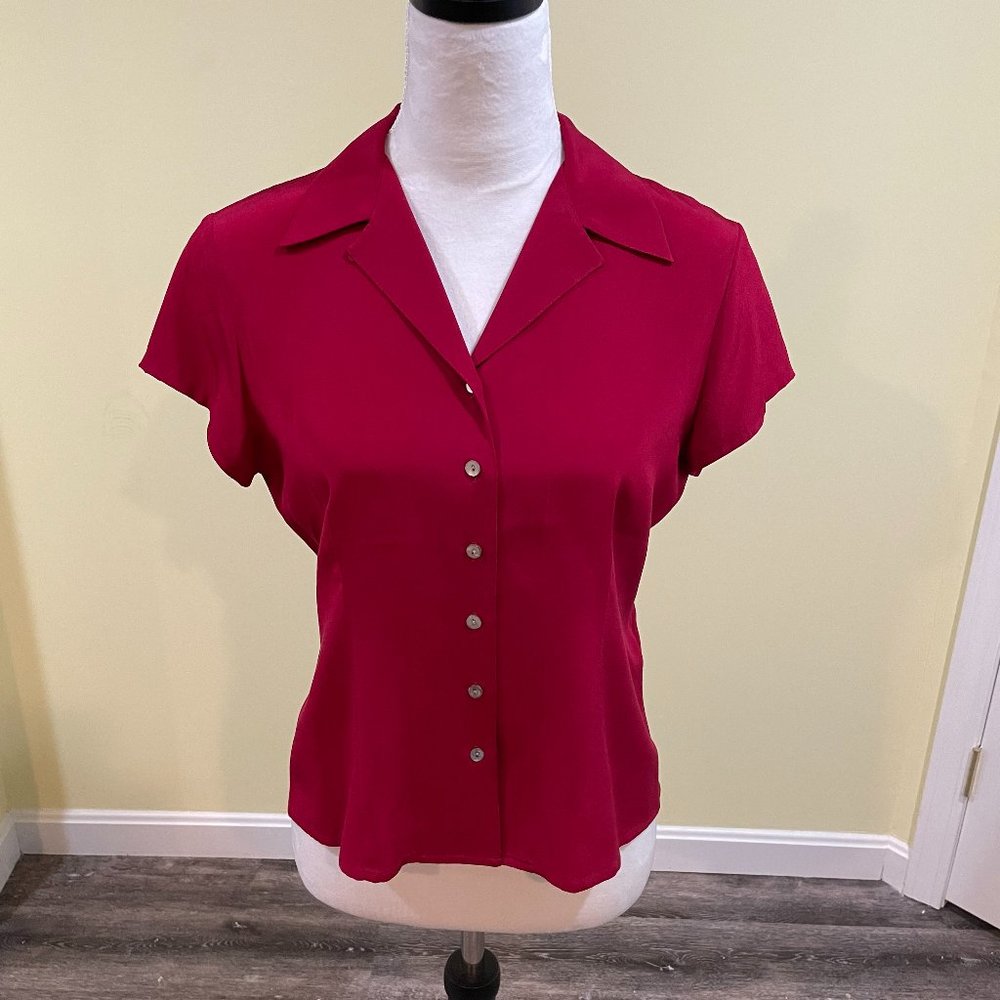 Petite Sophisticate Red Silk Blouse